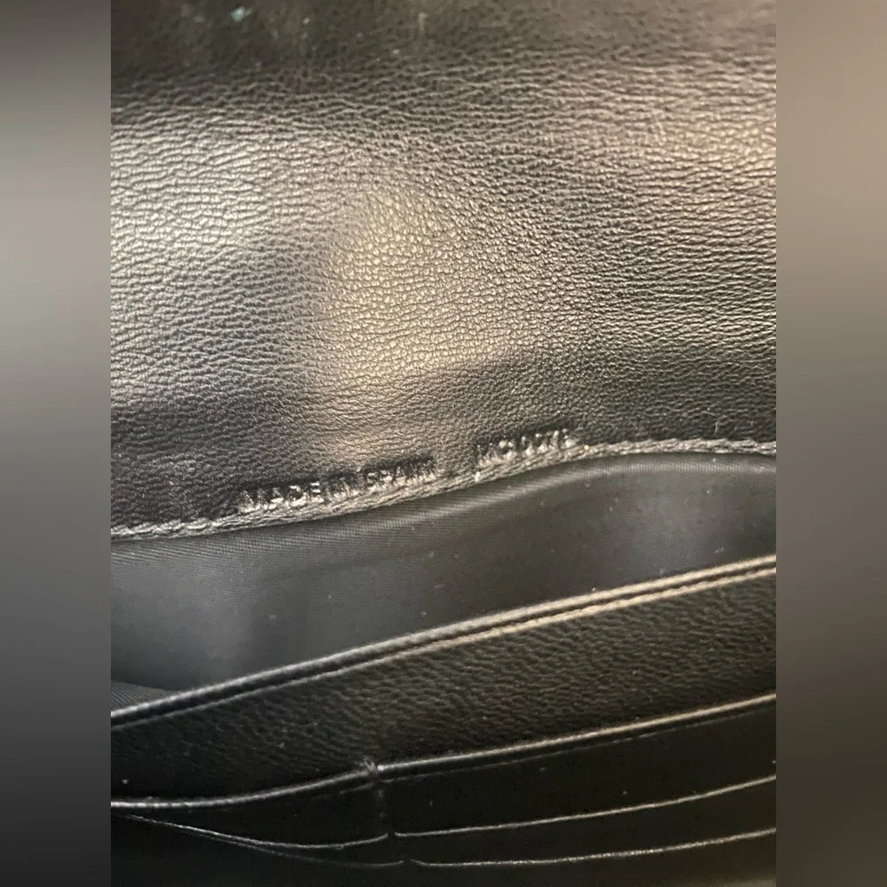 Authentic Dior Black Patent Leather Wallet Clutch with Fold-Over Design Silver